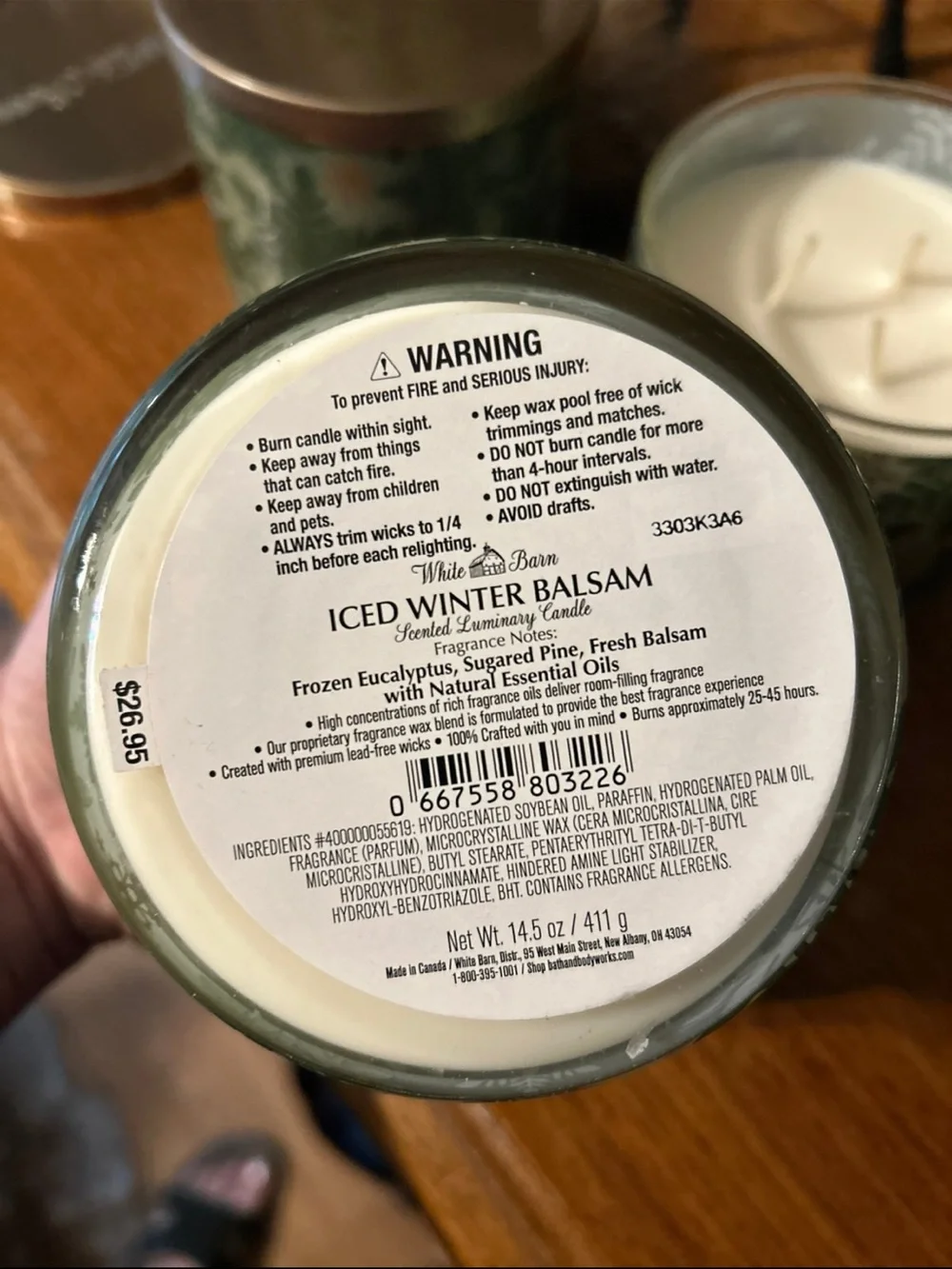 White Barn Iced Winter Balsam 3-Wick Candle Trio - Green - Picture 4 of 5